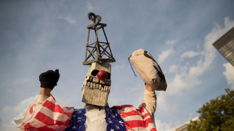 Just one of the cool garments protestors wore during the Rise for Climate March in New York City Saturday.